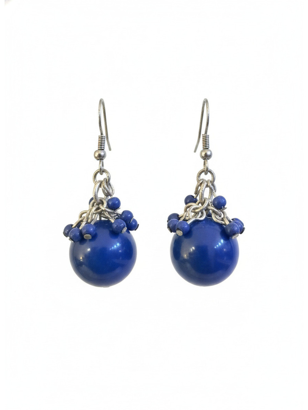 Blue bead cluster drop earrings